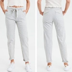 American Eagle White Pinstripe Tapered Pants